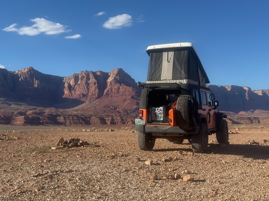 Camper open in the desert